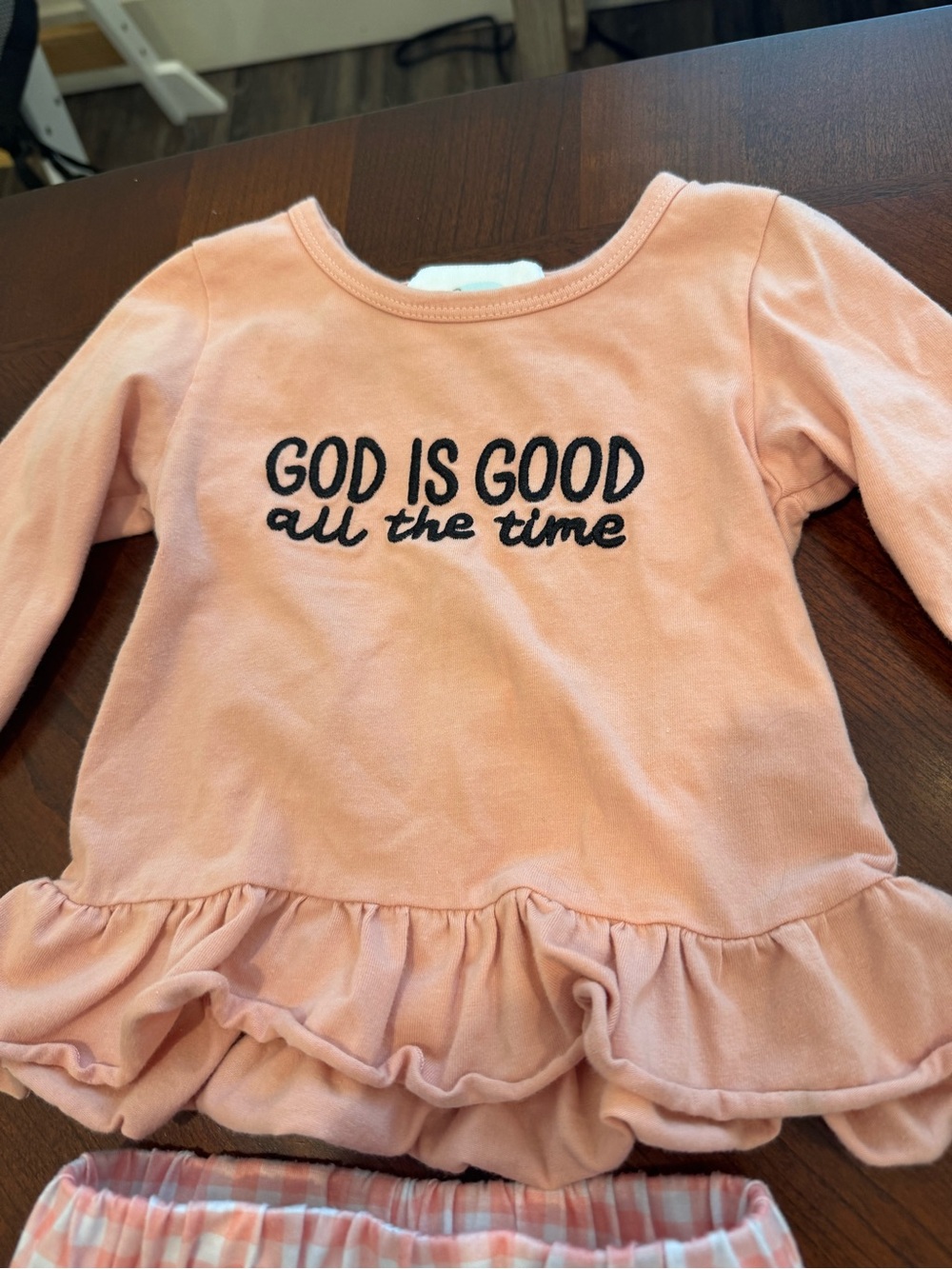 Scarlett Peach Pink Ruffle Top & Gingham Jogger Set - Picture 3 of 6